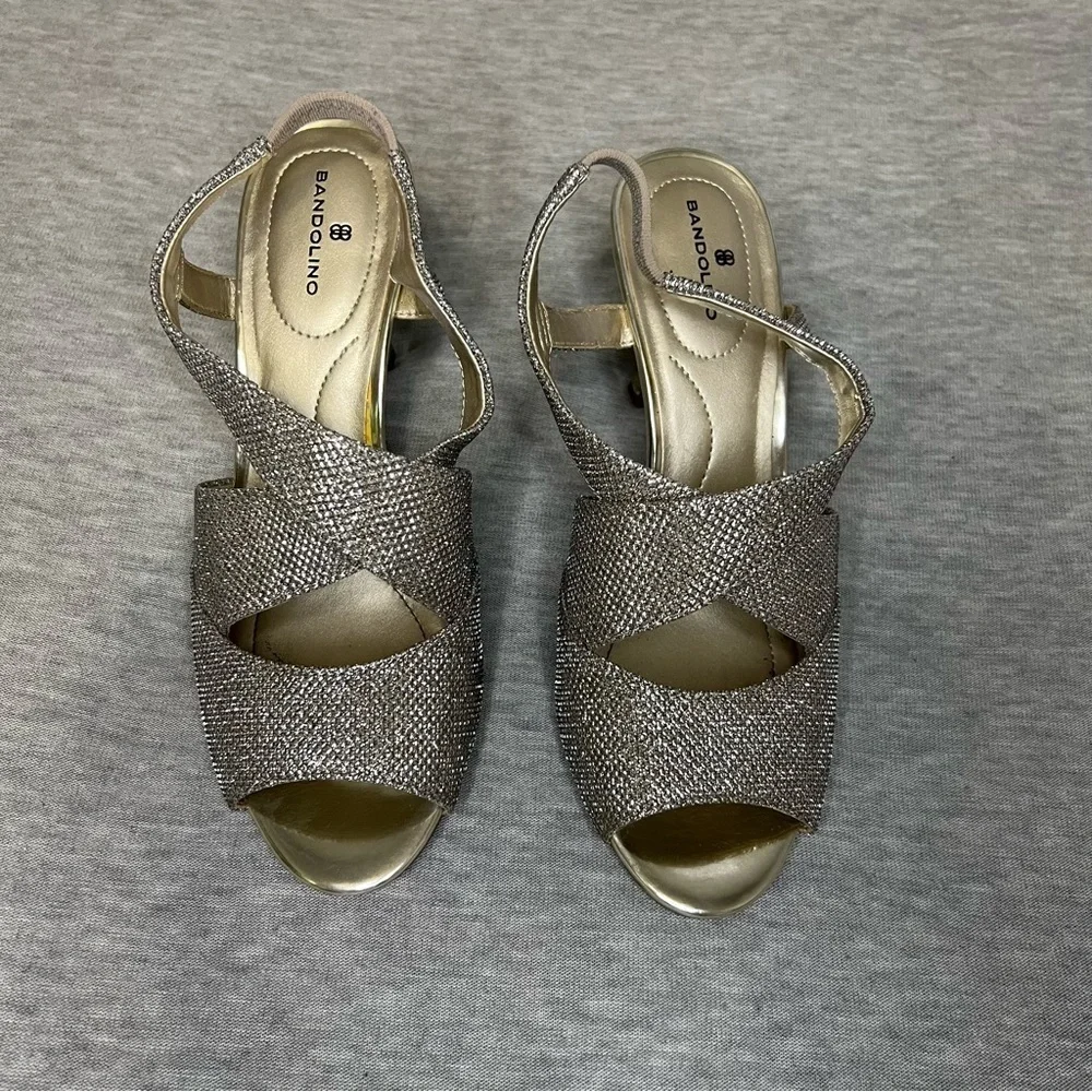 Bandolino Silver Heels with Peep-Toe and Ankle Strap